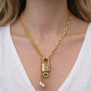 Authentic Louis Vuitton Gold Lock with Unbranded Stainless Real FreshPearl Chain